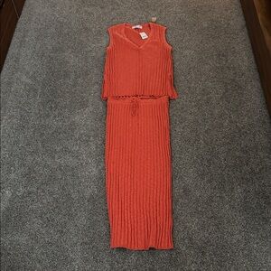 Free People Sleeveless Orange Knit Dress Matching Set